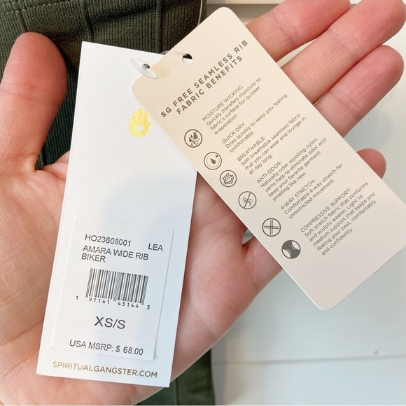 NWTs Spiritual Gangster | Women’s Green Amara Wide Rim Knit Bicycle Shorts S/XS - Picture 8 of 14